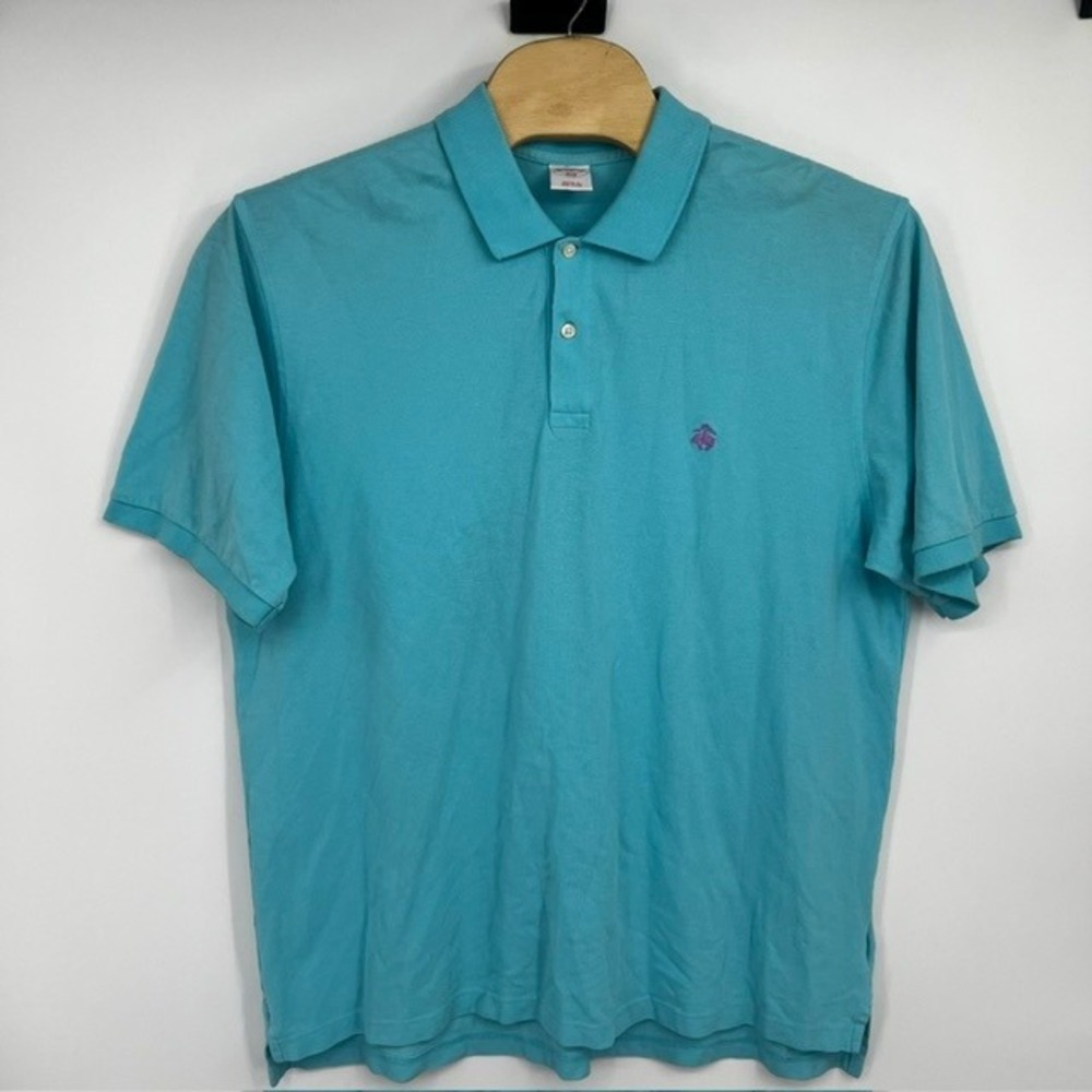 Brooks Brothers 346 Mens XXL Turquoise Blue Cotton Pique Short Sleeve Polo Shirt